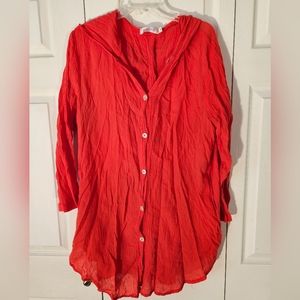 Sz L Fresh Produce tomato gauze hooded shirt lightweight